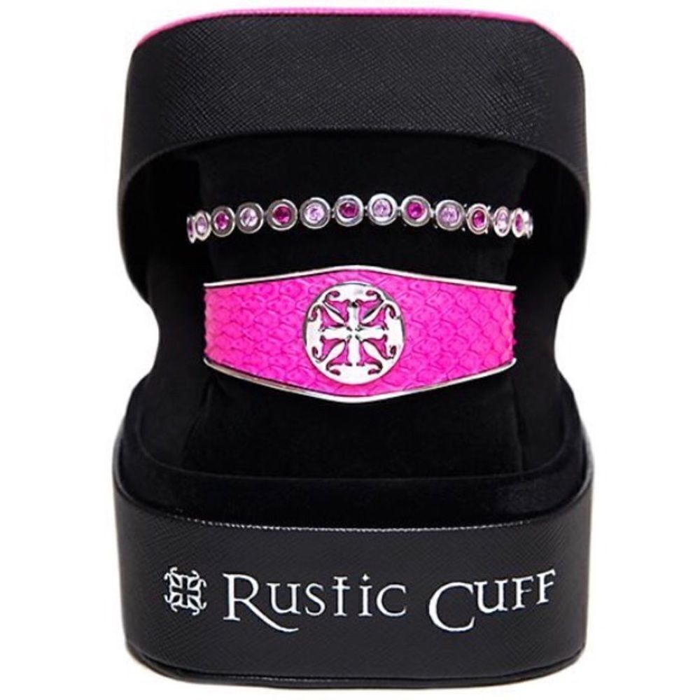 Rustic Cuff COTM October 2016 Pink Python Leather & Crystal Bracelet NWT